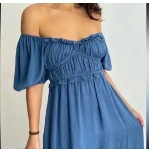 DRA Los Angeles Lola Puff Sleeve Midi Dress Peasant Swiss Dot (w/pockets!)